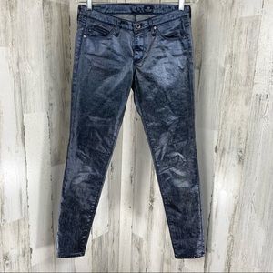 AG by Adriano Goldschmied‎ Women’s Metallic Blue Skinny Leg Boho Pants Sz 27